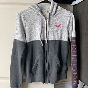 Hollister Zip Up Halt Light Grey Half Dark Gray Logo